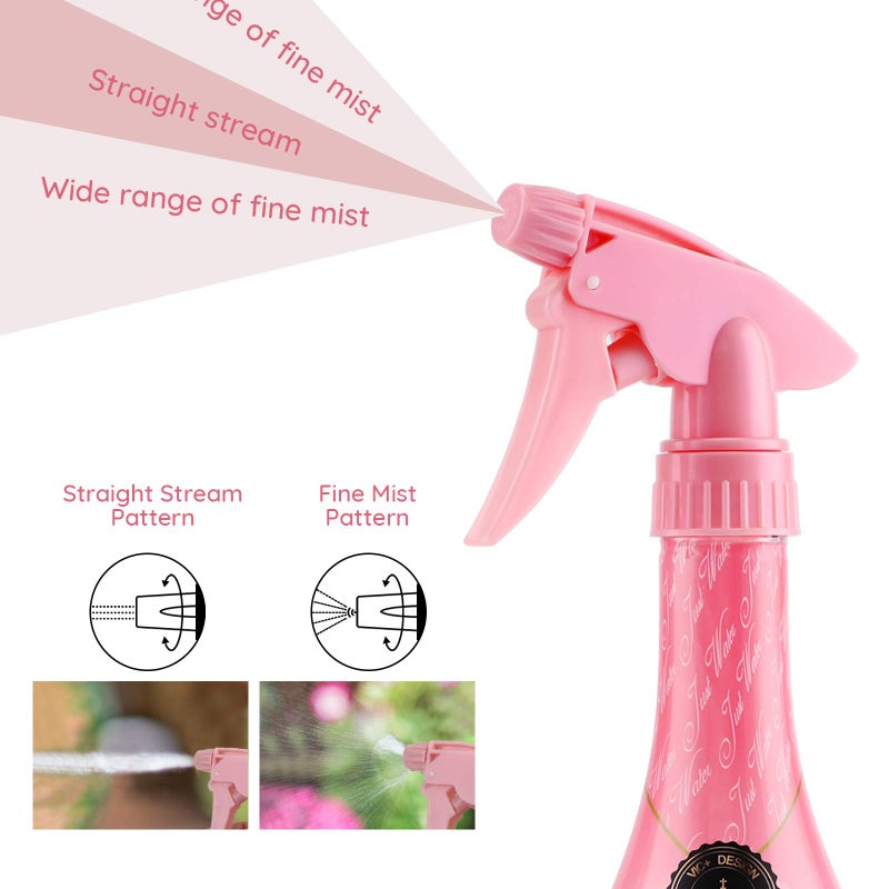Segbeauty Adjustable Spray Bottle, 9.8oz Champagne Design Plastic Plant Mister with Fine Mist to Stream Settings, 280ml Empty Refillable Handle Rose Pink Sprayer for Home Cleaning Hair Salon - Image 3