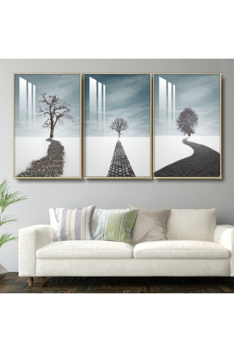 Marktna Three wooden wall painting with a frame and a clear acrylic layer - Image 1