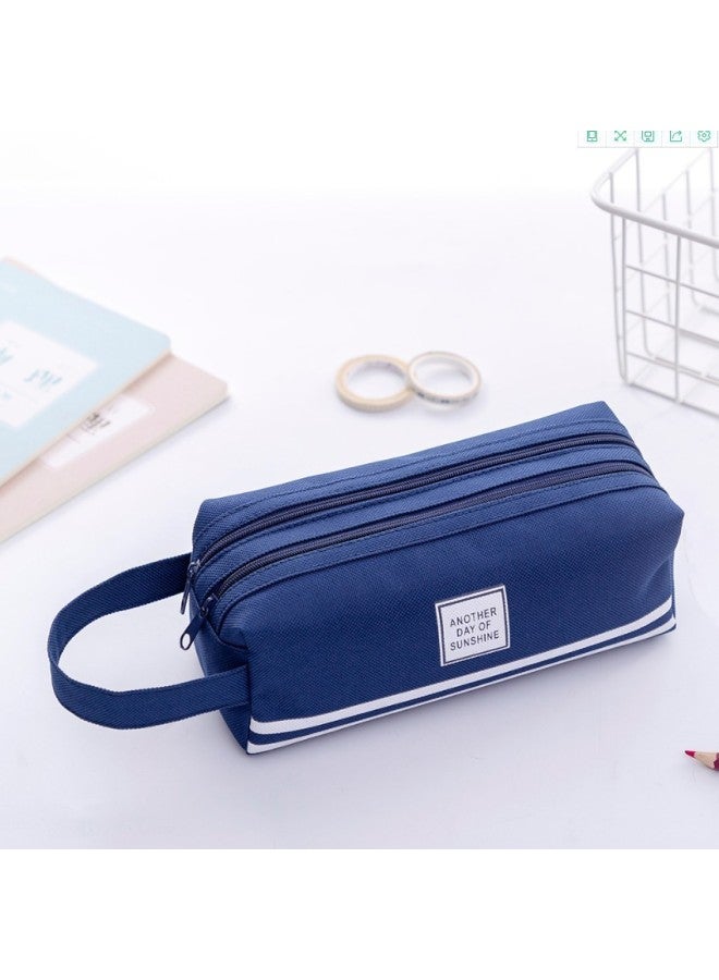 HELPS New Creative Double-layer Large Capacity Portable Pencil Case Simple Oxford Cloth Double Zipper Pencil Case Stationery Bag Stationery Box - Image 1