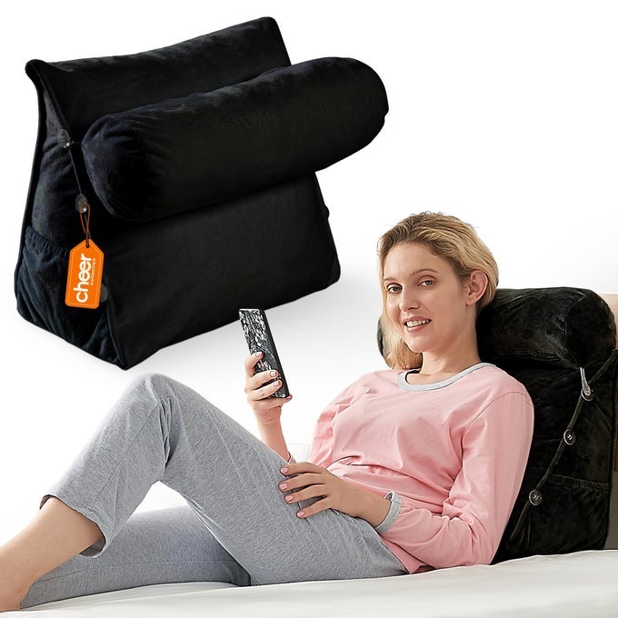 READING WEDGE PILLOW TV PILLOW WITH ADJUSTABLE BOLSTER PILLOW MEMORY FOAM BACK SUPPORT FOR COUCH BED PILLOW CHAIR FOR BED READING PILLOWS FOR ADULTS KIDS BLACK