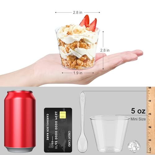 TOFLEN 50 Pack 5 oz Mini Dessert Cups with Spoons, Round Cake Cups Party Serving Cups for Parfait, Appetizers, Cocktails, Dessert Shooters & Dessert Shot Glasses - Image 2