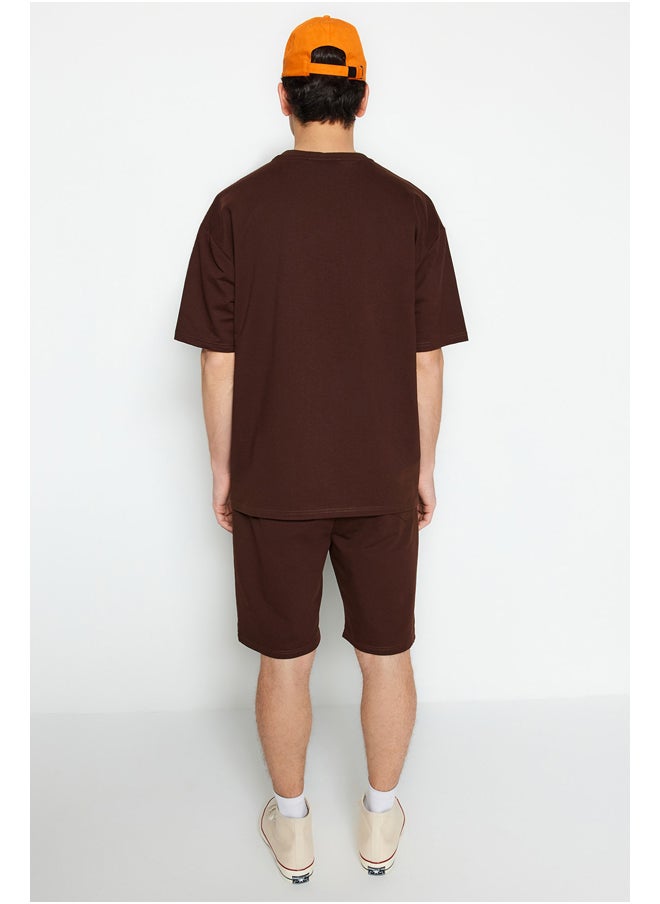 trendyol Brown Tracksuit Relaxed Text Printed Cotton TMNSS23EM00001  - Image 4