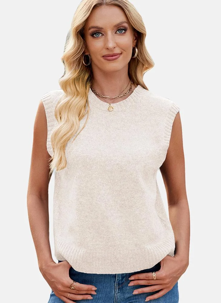 YUNIQEE Beige Round Neck Plain Top