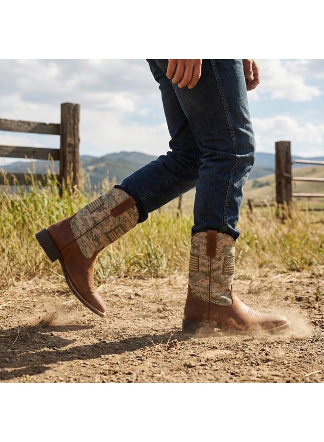 SUREWAY Cowboy Boots For Men - Mens Square Toe Western Boot With Flag,Oil/Slip Resistant,Durable Fashionable Classic Pull on 10 Inch Boots - Image 2