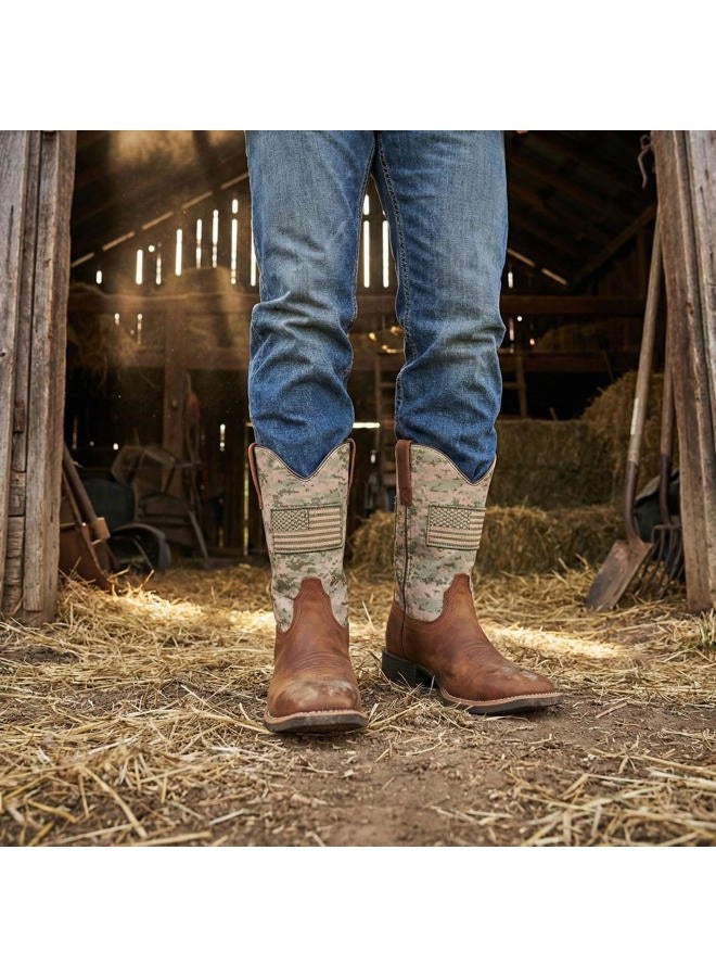 SUREWAY Cowboy Boots For Men - Mens Square Toe Western Boot With Flag,Oil/Slip Resistant,Durable Fashionable Classic Pull on 10 Inch Boots - Image 3
