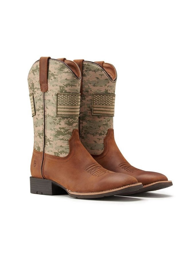 SUREWAY Cowboy Boots For Men - Mens Square Toe Western Boot With Flag,Oil/Slip Resistant,Durable Fashionable Classic Pull on 10 Inch Boots - Image 5