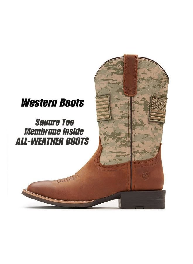 SUREWAY Cowboy Boots For Men - Mens Square Toe Western Boot With Flag,Oil/Slip Resistant,Durable Fashionable Classic Pull on 10 Inch Boots - Image 4