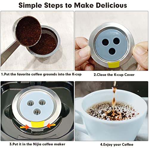 YEOSEN Stainless Steel Reusable K Cups Compatible with Ninja Coffee Maker,Upgrade2 Pack K Cups Reusable Coffee Pods,Permanent Coffee Filters Fit Ninja CFP201 CFP300 CFP305 CFP307 CFP400 (2Pack) - Image 5