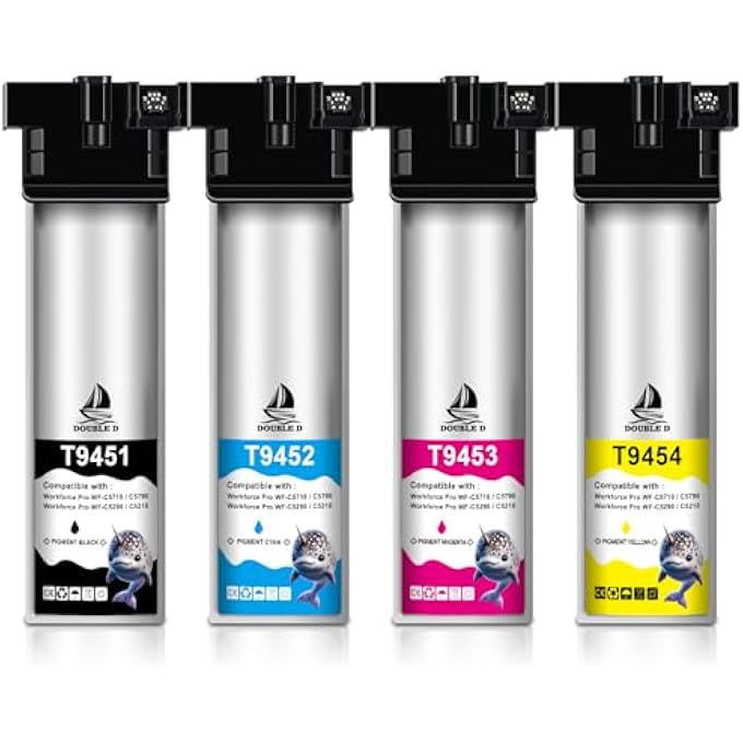 خراطيش حبر مطورة T9451 T9452 T9453 T9454 تعمل مع إبسون ووركفورس برو WF-C5710DWF WF-C5790DWF WF-C5210DW WF-C5290DW إبسون WF-C5710 WF-C5790 WF-C5210 WF-C5290 عبوة 4 - Image 2