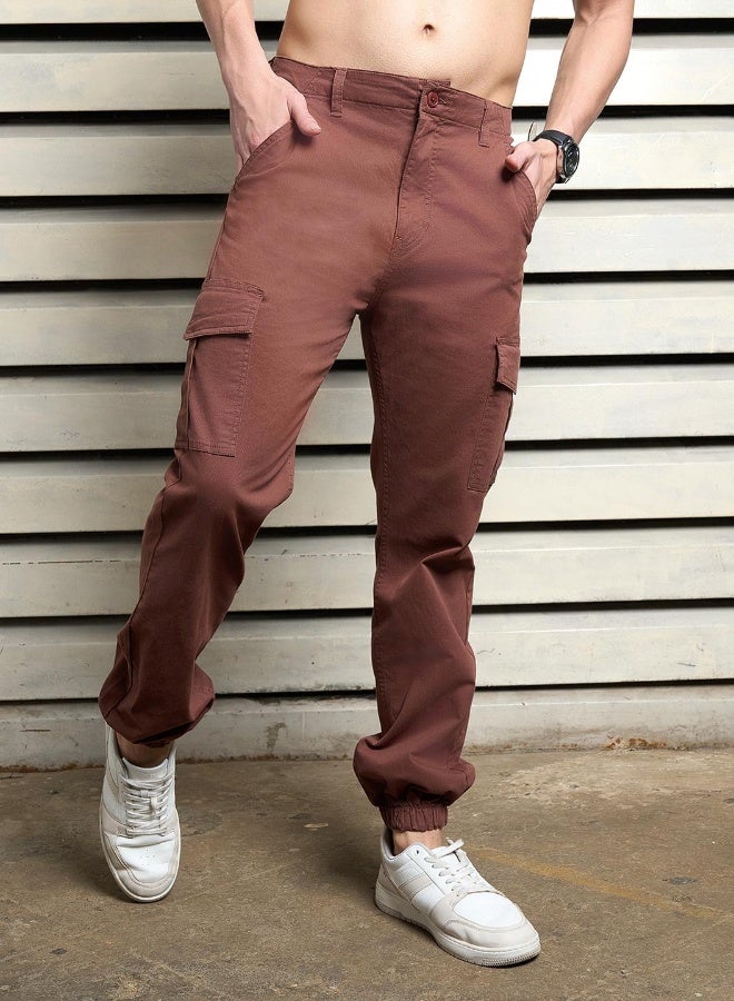 HIGH STAR Men’s Straight Fit Brown Cargo Joggers – Comfortable and Modern  - Image 1