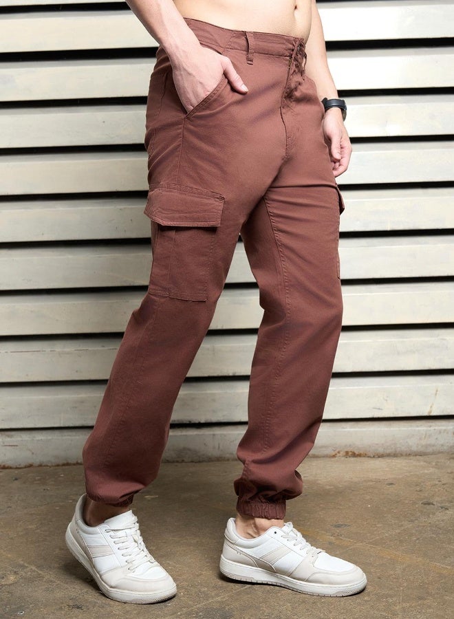 HIGH STAR Men’s Straight Fit Brown Cargo Joggers – Comfortable and Modern  - Image 3
