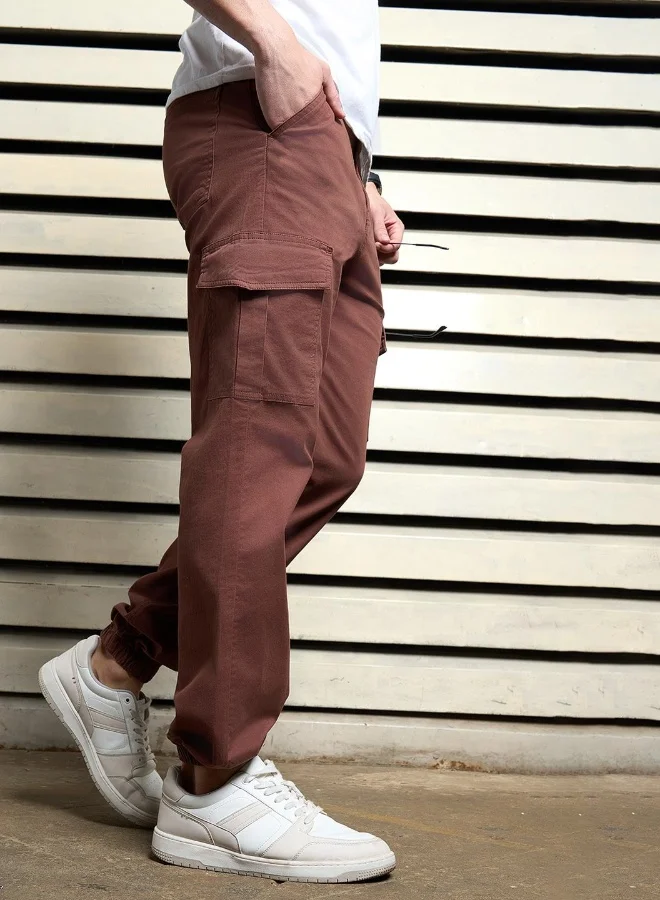 HIGH STAR Men’s Straight Fit Brown Cargo Joggers – Comfortable and Modern