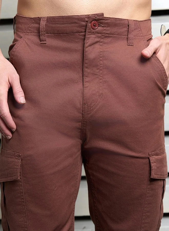 HIGH STAR Men’s Straight Fit Brown Cargo Joggers – Comfortable and Modern