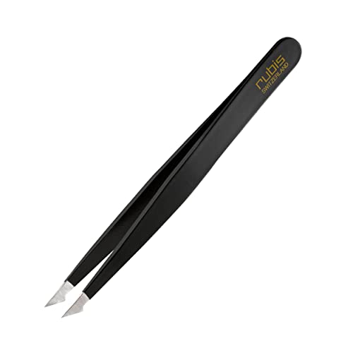 Rubis Evolution Stainless Steel Tweezers, Combined Pointed/Slanted Tips for Precise Eyebrows and Hair Removal, 1K904, Black,Rubis Switzerland Swiss Made World Renowned Precision - Image 1