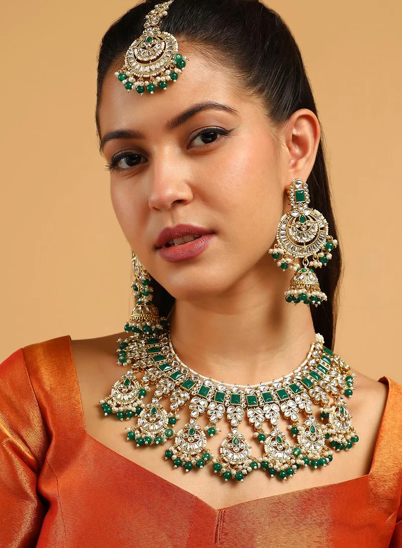 SOHI Stone-Studded & Beaded Artificial Jewellery Set