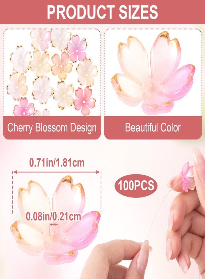 CustomyLife 100Pcs Pink Gradient Cherry Blossom Beads, 5-Petal Acrylic Flower Beads, Gold-Plated Mini Spacer Beads Charms Halloween Christmas for Bracelets Jewelry Making - Image 3