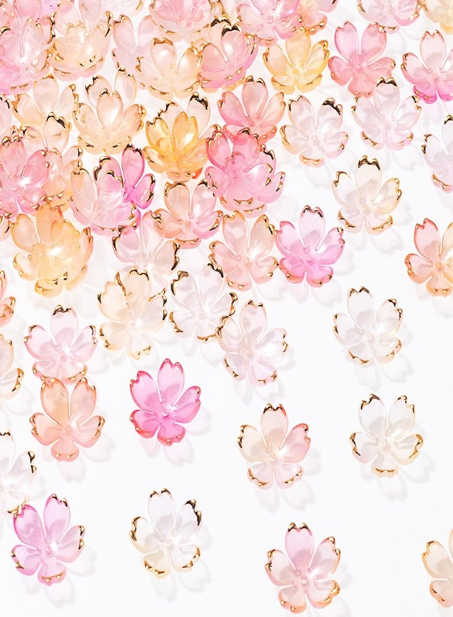 CustomyLife 100Pcs Pink Gradient Cherry Blossom Beads, 5-Petal Acrylic Flower Beads, Gold-Plated Mini Spacer Beads Charms Halloween Christmas for Bracelets Jewelry Making - Image 1