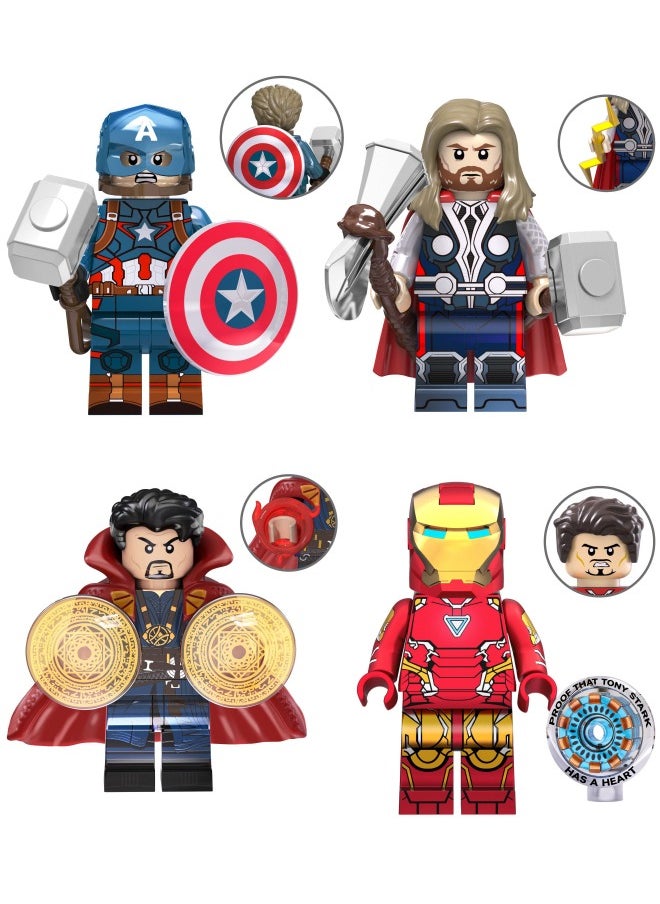 XINH 4-Piece Marvel Avengers Series Superhero Mini Action Figures Set, High Quality Mini Figures Series Stitching Toys Playsets for Collectors and Kids (Captain America/Thor/Doctor Strange/Iron Man)  - Image 1