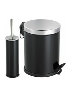 Generic Bathroom set stainless steel basket 5l with inner bucket and toilet brush black and silver  - Image 1