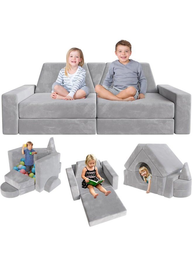 YEFU 15pcs Modular Kids Play Couch, Convertible Sofa for Toddler & Children, Grey - Image 1