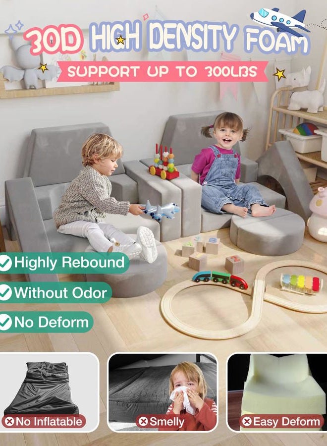 YEFU 15pcs Modular Kids Play Couch, Convertible Sofa for Toddler & Children, Grey - Image 3