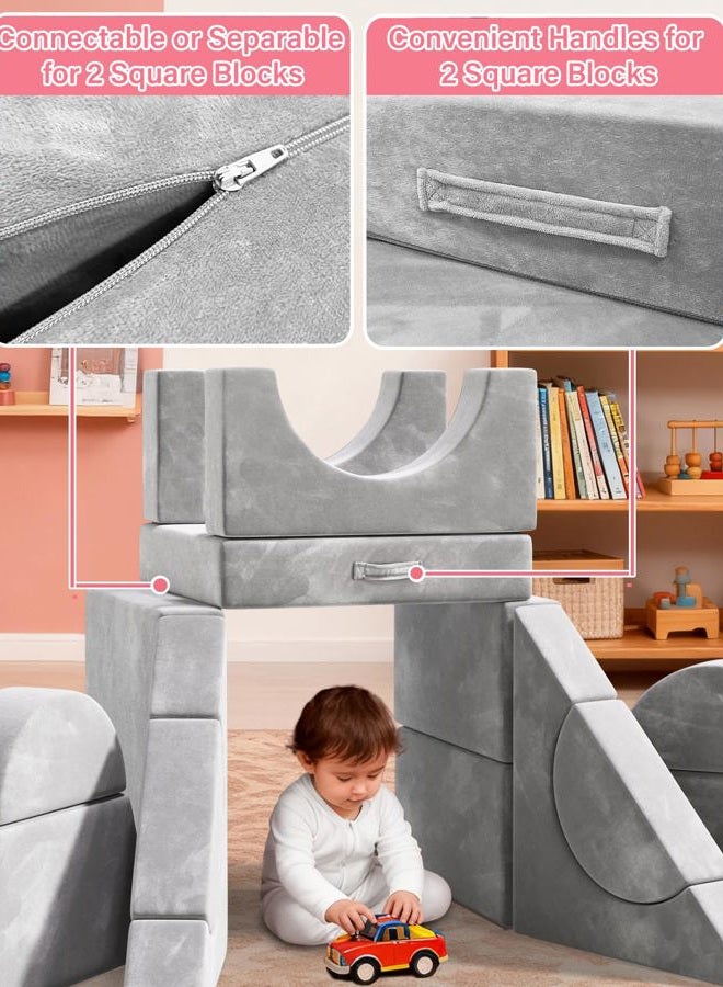YEFU 15pcs Modular Kids Play Couch, Convertible Sofa for Toddler & Children, Grey - Image 5