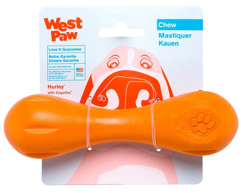 WEST PAW Zogoflex Hurley Dog Bone Chew Toy – Floatable Pet Toys for Aggressive Chewers, Catch, Fetch – Bright-Colored Bones for Dogs – Recyclable, Dishwasher-Safe, Non-Toxic, Small, Tangerine - Image 1