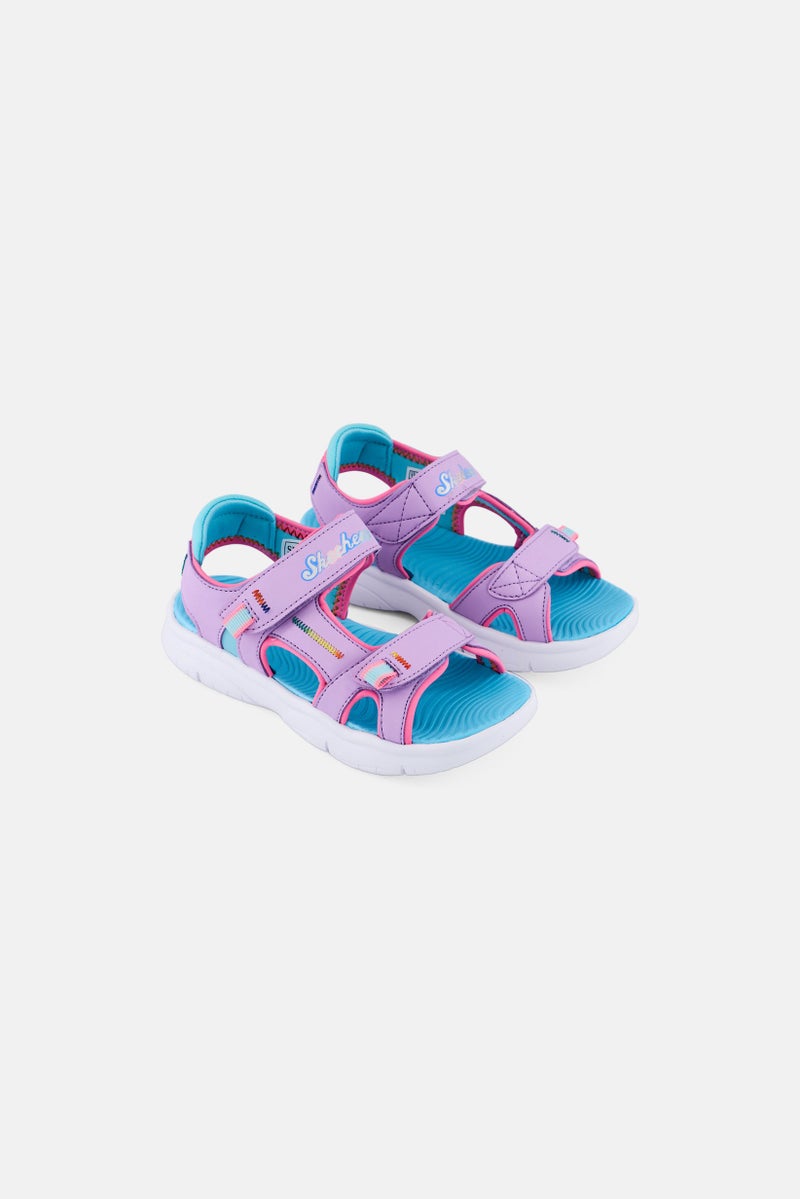 SKECHERS Kids Girl Flex Splash Vibrant Mood Velcro Closure Sandals, Lavender - Image 1