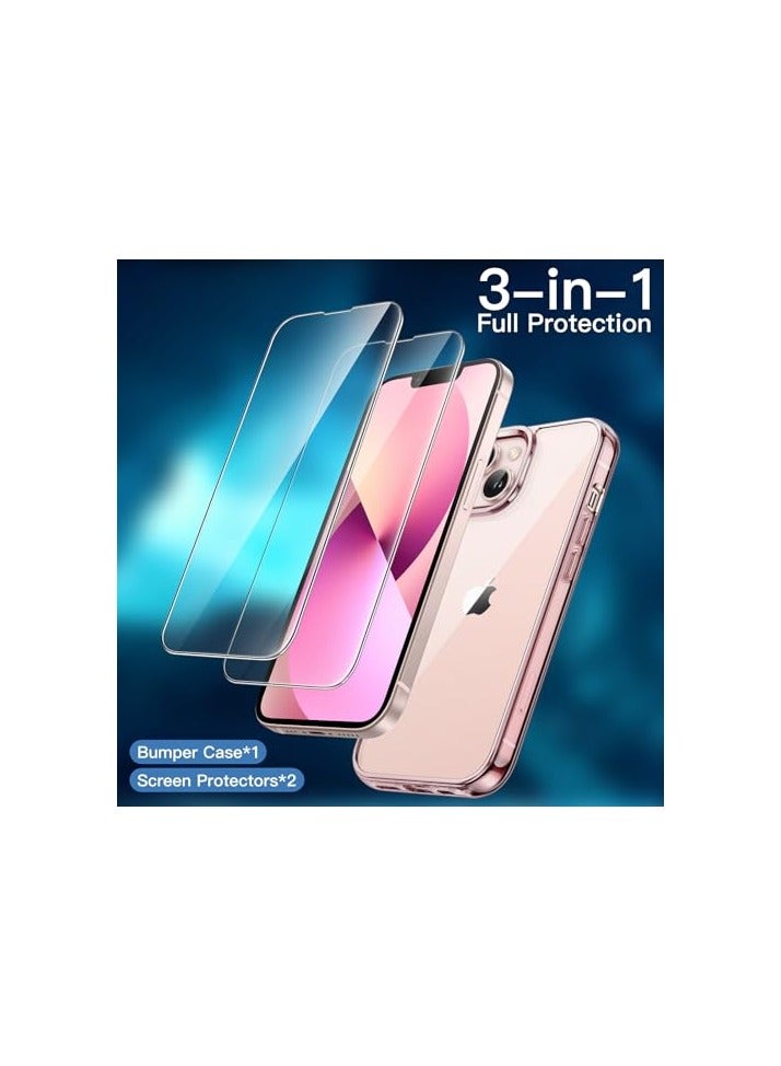 JETech 3 in 1 Case for iPhone 13 6.1-Inch with 2 Pack Tempered Glass Screen Protectors, Non-Yellowing Shockproof Bumper Phone Cover (Pink) - Image 4