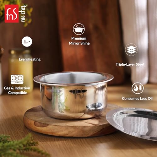 FNS NuChef 16 cm Triply Stainless Steel Sauce pan with Stay-Cool Handles | Even Heat Distribution, Durable & Rust-Free Cookware - Image 5