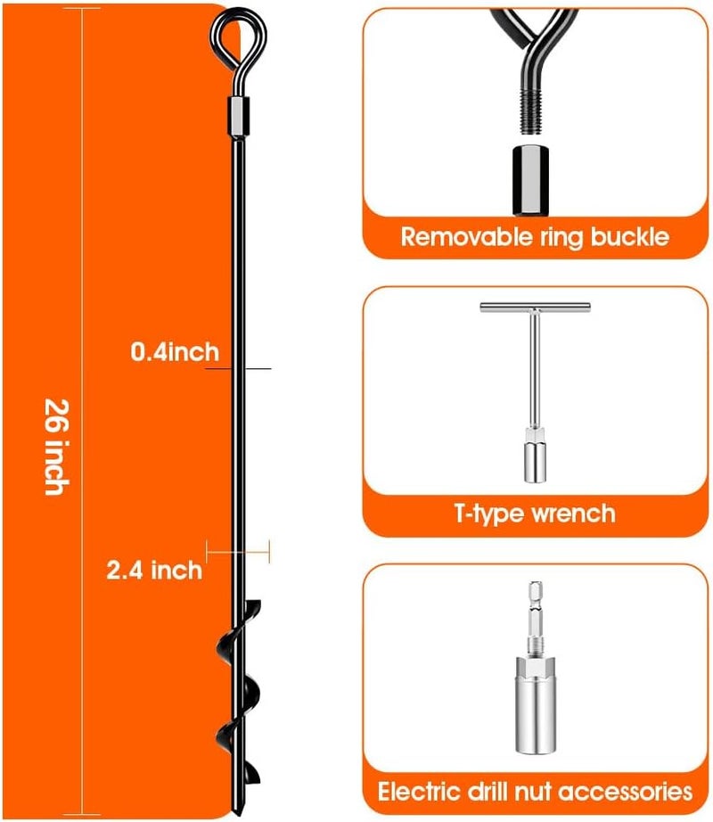 Pamofuper Ground Anchors Screw in Trampoline Anchors Heavy Duty Ground Anchors,Tent Stakes for Camping Tent, Trampoline, Canopies, Carports, Sheds, Swing Sets, Black Anti-Rust Coating for High Wind (4 X 26) - Image 5
