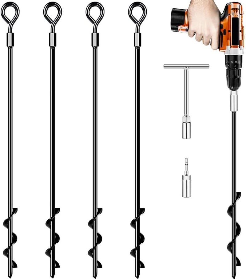 Pamofuper Ground Anchors Screw in Trampoline Anchors Heavy Duty Ground Anchors,Tent Stakes for Camping Tent, Trampoline, Canopies, Carports, Sheds, Swing Sets, Black Anti-Rust Coating for High Wind (4 X 26) - Image 1