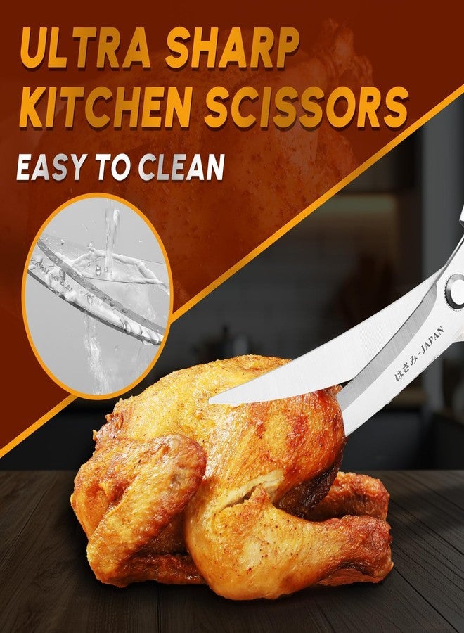 HUUSK Kitchen Scissors Silver - Stainless Steel Kitchen Shears for Food, Japanese Cooking Scissor, Sharp Meat Scissors Dishwasher Safe, Heavy Duty Poultry Shears for Chicken, Christmas Gifts for Women - Image 2