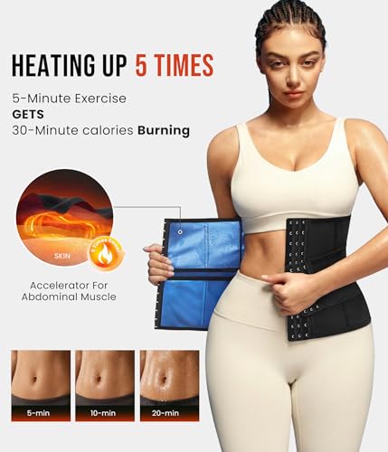 Junlan Waist Trainer for Women Belly Fat Sweat Band Cincher Waist Trimmer Tummy Sweat Belt Stomach Wrap Sauna Suit Binder Corset, Black XL - Image 3