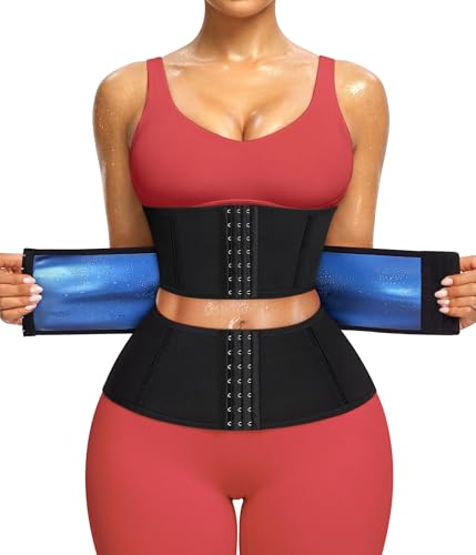 Junlan Waist Trainer for Women Belly Fat Sweat Band Cincher Waist Trimmer Tummy Sweat Belt Stomach Wrap Sauna Suit Binder Corset, Black XL - Image 1