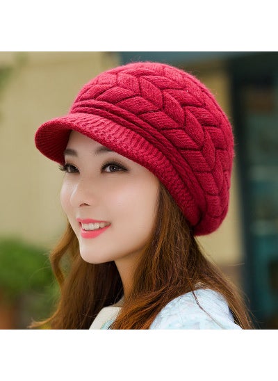 Generic Womens Winter Knitted Rabbit Fur Hat Wine red 