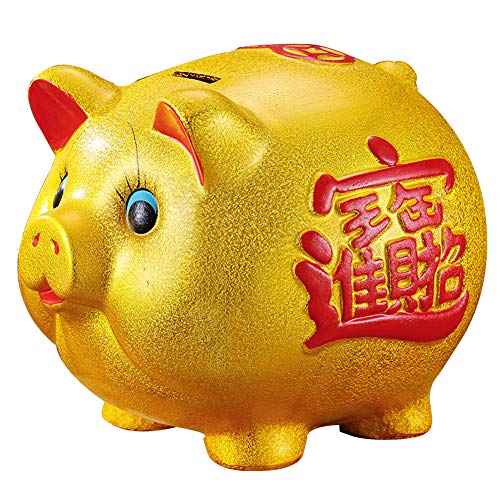 thefancypumpkin 6" Gold Pig Lucky Porcelain Fortune Pig JOOSUP Money Box Piggy Bank - Image 1