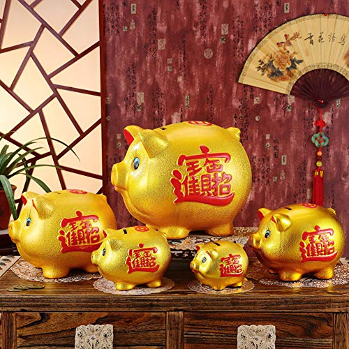 thefancypumpkin 6" Gold Pig Lucky Porcelain Fortune Pig JOOSUP Money Box Piggy Bank - Image 3