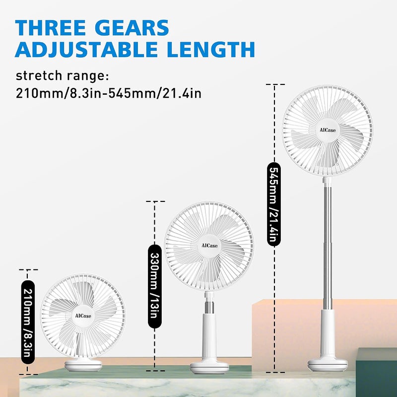 AICase Stand Fan,Clip Fan Folding Portable Telescopic Floor/USB Desk Fan with 1800mAh Rechargeable Battery, 3 Speeds Super Quiet Adjustable Height and Head Great for Office Home Outdoor Camping - Image 2