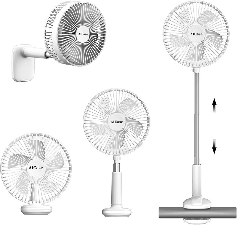 AICase Stand Fan,Clip Fan Folding Portable Telescopic Floor/USB Desk Fan with 1800mAh Rechargeable Battery, 3 Speeds Super Quiet Adjustable Height and Head Great for Office Home Outdoor Camping - Image 1