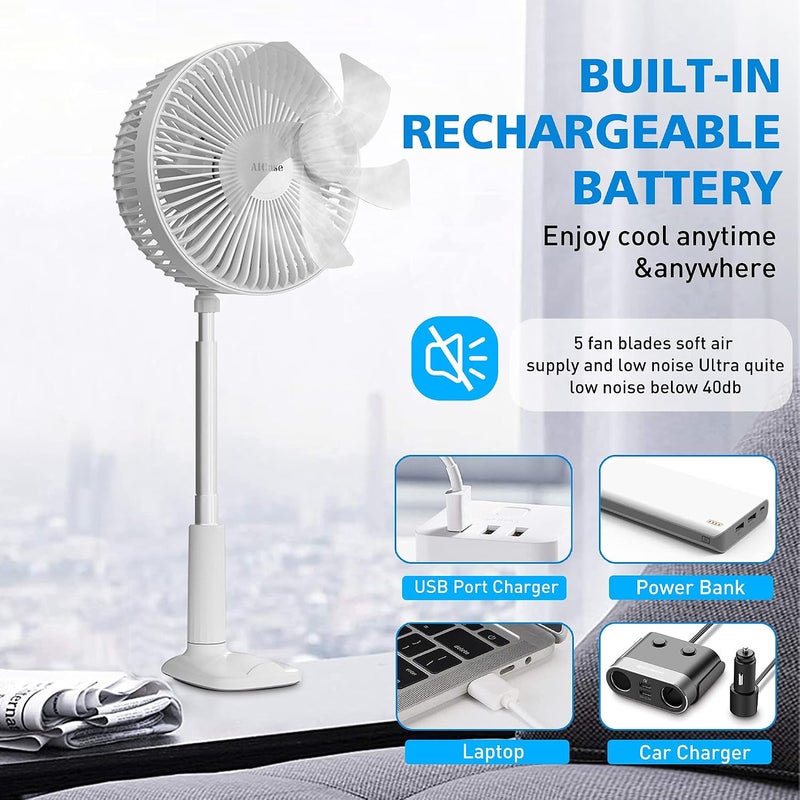 AICase Stand Fan,Clip Fan Folding Portable Telescopic Floor/USB Desk Fan with 1800mAh Rechargeable Battery, 3 Speeds Super Quiet Adjustable Height and Head Great for Office Home Outdoor Camping - Image 5