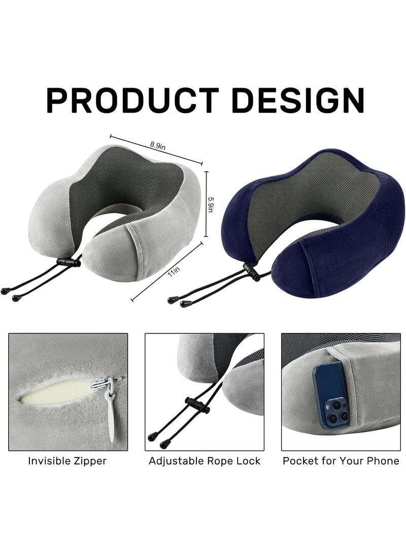 Memory Foam Travel Neck Pillow 100% Memory Foam Velvet Fabric Airplane Neck Support Pillow For Car Train Bus Office Camping Soft Portable Ergonomic Travel Essential For Men Women Light Purple - Image 2