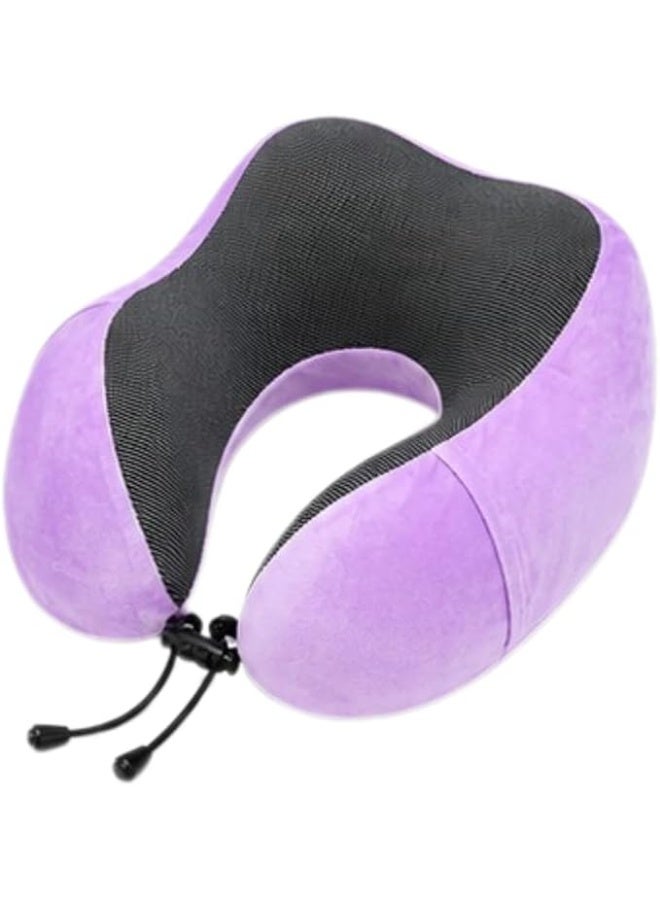 Memory Foam Travel Neck Pillow 100% Memory Foam Velvet Fabric Airplane Neck Support Pillow For Car Train Bus Office Camping Soft Portable Ergonomic Travel Essential For Men Women Light Purple - Image 1