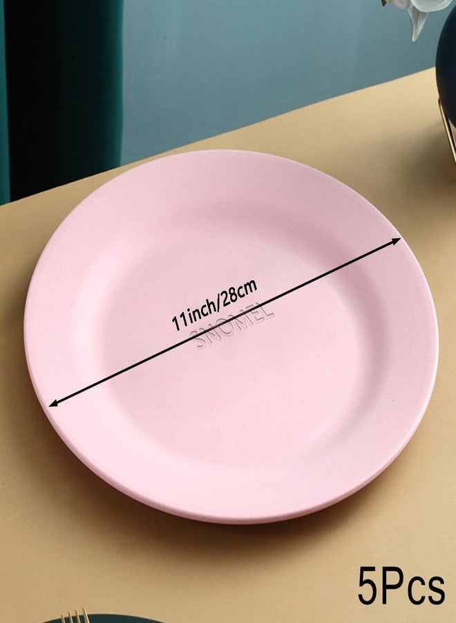 SNOMEL 11 Inch Dinner Plate Set, Extra Large Pasta Plates, Unbreakable Dishes, Lightweight Wheat Straw Salad Dinnerware, Reusable Fiber Dessert Tableware (Pink) - Image 2