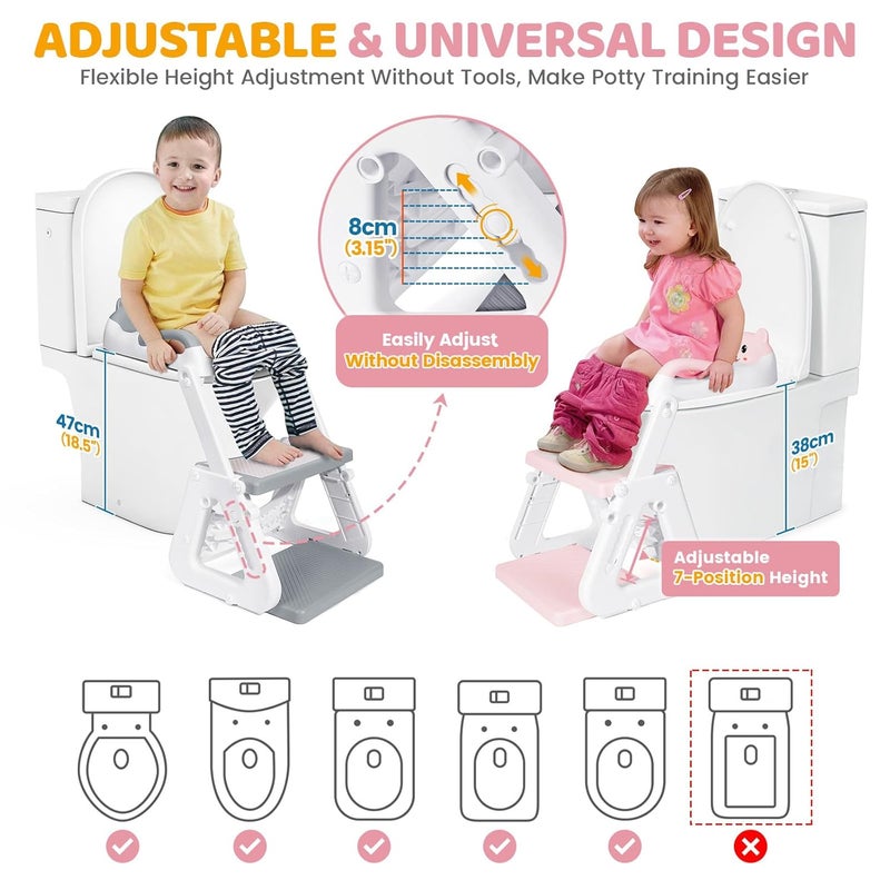 Orzbow Potty Training Seat 2IN1 Toddler Potty Training Toilet with Step Stool Stability Toilet Seat for Boys Girls with Splash Guard and AntiSlip Pad Adjustable Ladder  Potty Seat Height Pink - Image 3