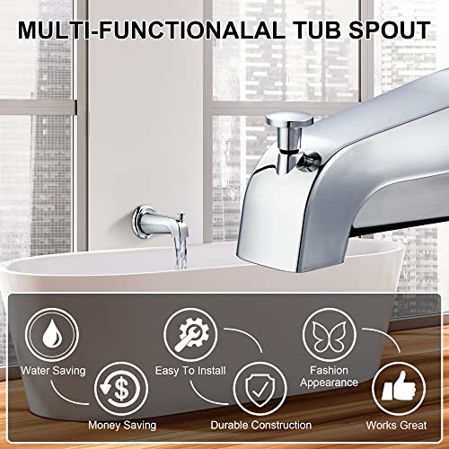 Enhon Slip on Tub Spout with Diverter, Compatible with American Standard 8888026.002 Tub Spout, Bathroom Bathtub Faucet, Fits 1/2 Copper Water Tube(5/8 Dia), 5/32 Hex Wrench(Chrome,2) - Image 2