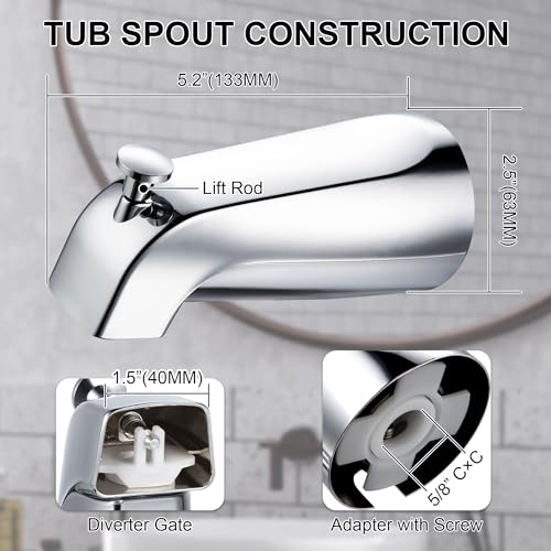 Enhon Slip on Tub Spout with Diverter, Compatible with American Standard 8888026.002 Tub Spout, Bathroom Bathtub Faucet, Fits 1/2 Copper Water Tube(5/8 Dia), 5/32 Hex Wrench(Chrome,2) - Image 3