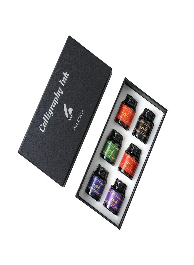 VANGOAL 6 Colors Ink Set, 6 Bottles Writing/Drawing Ink Black,Blue,Purple,Orange,Red Green Ink for Fountain Pen, Glass Pen, Calligraphy Dipping Pen, Feather Pen, Quill Pen, Witch Pen - Image 1