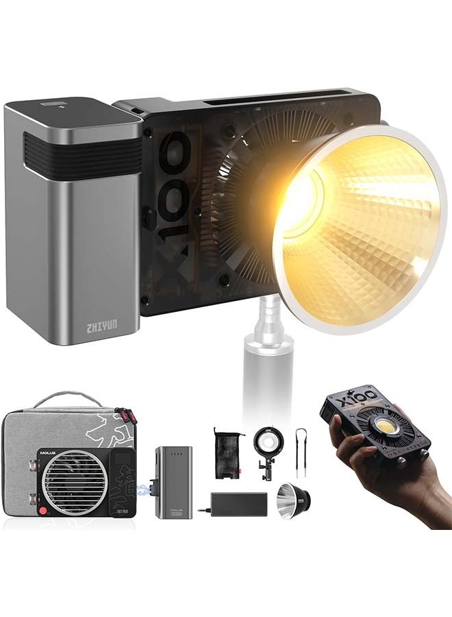 زيون زين MOLUS X100 كومبو النسخة المحسّنة مصباح فيديو LED [رسمي]، ضوء محمول 100 واط 2700K-6500K CRI 95+ TLCI 97+ تحكم سطوع بلوتوث إضاءة مستمرة لتصوير الاستوديو - Image 1