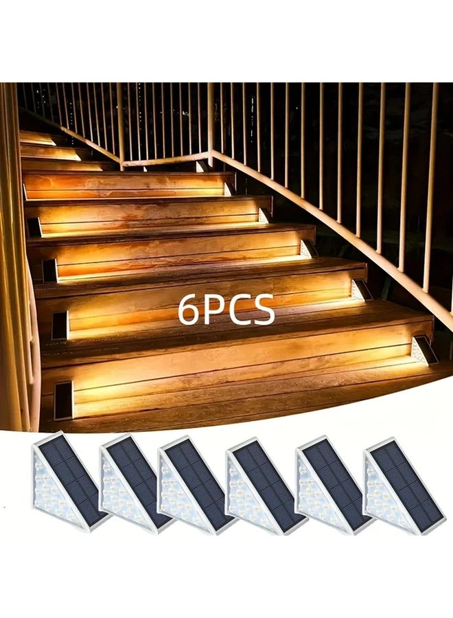 6 قطع مصابيح LED ثلاثية الشكل تعمل بالطاقة الشمسية، إضاءة دافئة للسلالم الخارجية والديكور - Image 1